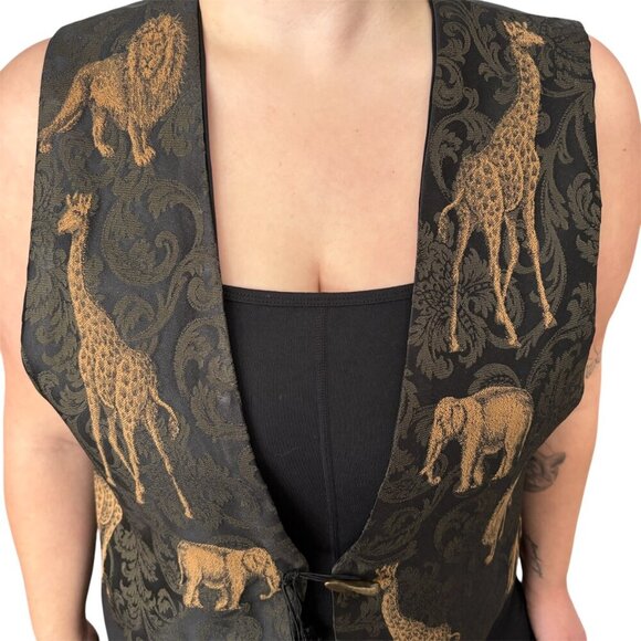 Vintage 90s Safari Animal Tapestry Vest - Picture 4 of 11